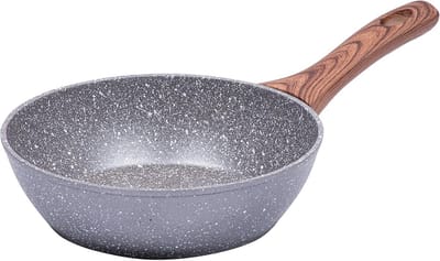 Wokpan 20 cm aluminium met marmer anti-aanbaklaag en houtachtige handgreep