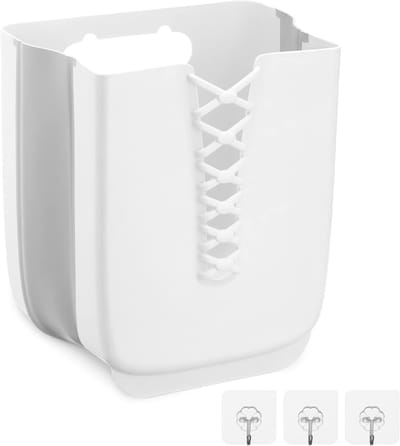 Opvouwbare wasmand - Hangende wasbak - Ruimtebesparend opbergen - Inclusief 3 haken - 30 Liter - Wit