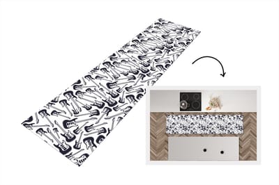 Keukenloper - Loper keuken - Gitaar - Patronen - Zwart Wit - 200x50 cm - Keukenloper vinyl