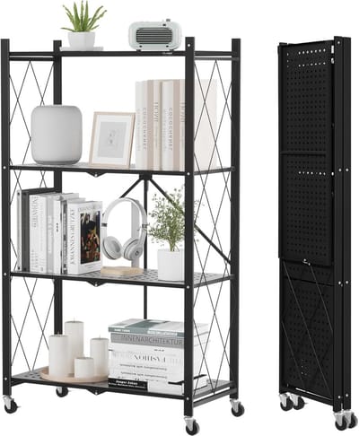 Opvouwbare opbergplanken met wielen voor boeken, keuken en kantoor - Geen montage nodig, 4 niveaus