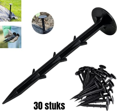 30 stuks Gronddoekpen - Worteldoekpen - anker met noppen - 20cm - Grondankers - kunststof tentharingen - grondharing - grondankers van kunststof - Zwart - Bevestigingsmiddelen voor gazonranden en onkruidbestrijdingsdoek