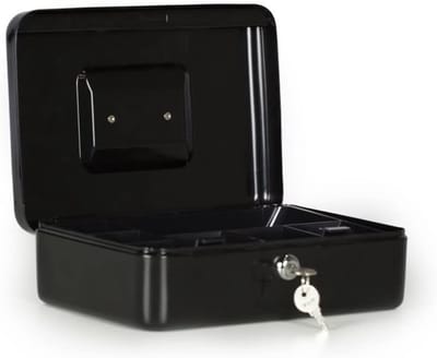 Geldkistje - Spaarpot kassa - Veilig geld bewaren - Stevig staal met slot - 25x18x9 cm - Zwart