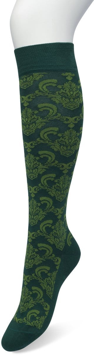 Bonnie Doon Dames Bloemen Kniekousen Donker Groen maat 36/42 - Knie Kousen - Gebloemd Patroon - Bloemen Print - Uitstekend draagcomfort - Ornament Knee High - Kniesokken - Zakt niet af - OEKO-TEX - Donkergroen - Trekking Green - BP221701.380