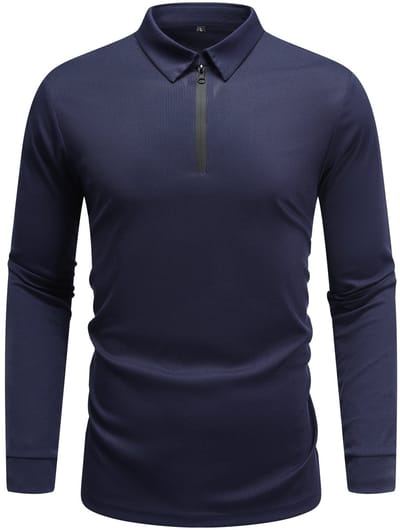 Allthemen Heren Lange Mouw Rek T-Shirt - Oversize Polo Met Halve Rits - S