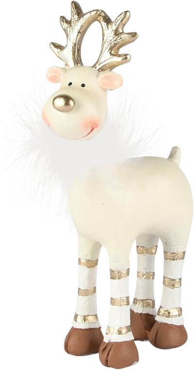 Dekoratief | Rendier staand m/fluffy kraag, wit/goud, resina, 8x4x16cm | A255415