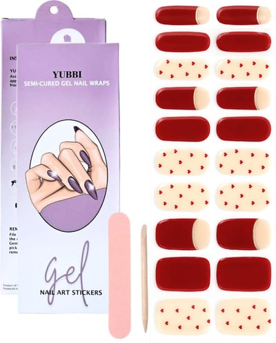 YUBBI Gellak Stickers - Gel Nail Wraps - Gelnagel Manicure - UV Nagelstickers - Red Hearts