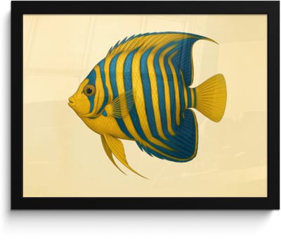 Poster in lijst - Fotolijst 40x30 cm - Posters - Felgeel - Vis - Strepen - Vinnen - Posterlijst zwart - Decoratie - Wanddecoratie woonkamer - Muurdecoratie slaapkamer