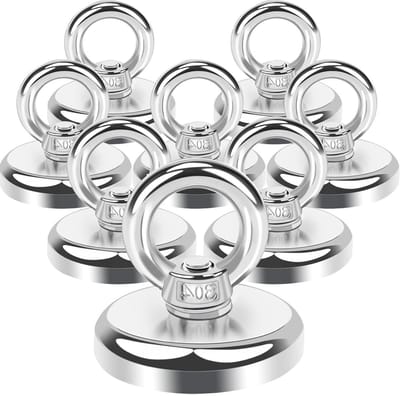 Extra sterke neodymium magneten 45 kg - 8 stuks met oogschroeven voor magnetisch vissen, klussen en hobby's - Diameter 32 mm