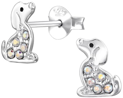 Joy|S - Zilveren hond oorbellen - 7 x 8 mm - zilver met paarlemoer kristalletjes - sterling zilver 925 - kinderoorbellen