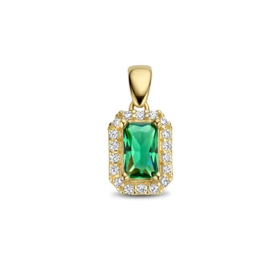 14K geelgoud hanger groen en wit zirkonia halo 4028205