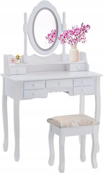 Kaptafel - met spiegel, licht en kruk - 90x40x146 cm - wit