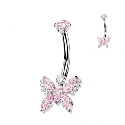 Piercing titanium vlinder extra steentjes roze - LMPiercings