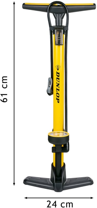 Dunlop Fietspomp met Drukmeter en Ventiel Adapter Set - Vloerpomp 180 PSI - Geschikt voor Presta Dunlop Schrader - Verloopnippels voor Fiets Auto Bal - Inclusief Opbergdoos