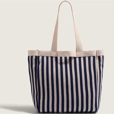 Sac en Toile Rayé pour Femmes Sac Grande Capacité pour Femmes Niche Nouveau Décontracté Sac Fourre-tout Commuter Monépaule Sac Maman gray