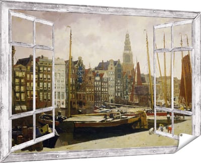 Gards Tuinposter Doorkijk Het Damrak in Amsterdam - George Hendrik Breitner - 180x120 cm - Tuindoek - Tuindecoratie - Wanddecoratie buiten - Tuinschilderij