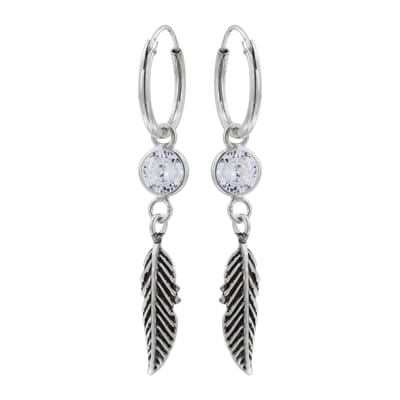 WeLoveSilver - oorringen zilver - kristal en veer - 925 sterling