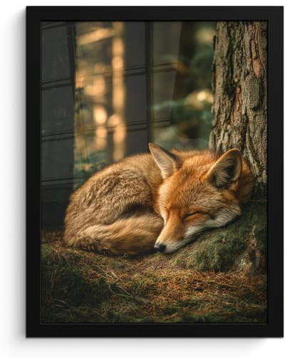 Poster in lijst - Fotolijst 30x40 cm - Posters - Vos - Bos - Slapen - Posterlijst zwart - Decoratie - Wanddecoratie woonkamer - Muurdecoratie slaapkamer