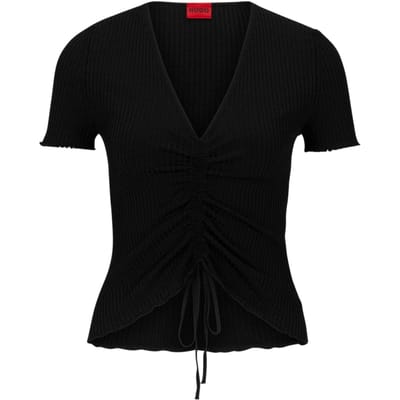 Hugo Slissy slim-fit top met korte mouwen voor dames (Zwart)