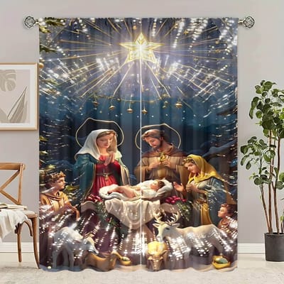 2 stuks - Kerststal print gordijn, slaapkamer, woonkamer, studeerkamer, privéruimte 30inchx65inchx2Pcs gray