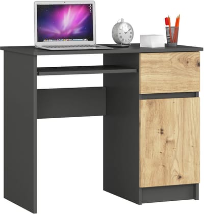 Bureau Rechts PIKSEL / Computerbureau / Computer Tafel / Bureautafel Rechts / Grafietgrijs - Artisan Eik / 90 x 77 x 50 cm