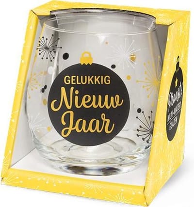 Gelukking Nieuwjaar - Christmas - Wijnglas - Gelukkig Nieuw Jaar - lunt: zijden lint: "Speciaal voor jou" - Cadeauverpakking