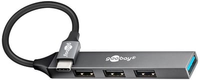 USB-C Hub - 4x USB-A - USB 3.2 Gen 1 - 0,1 meter - Grijs