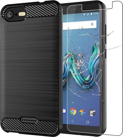 ebestStar - Hoes geschikt voor Wiko Tommy 3, TPU Bescherming Cover, Koolstof Design Hoesje, Zwart + Gehard Glas