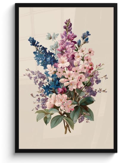 Poster in lijst - Fotolijst 60x90 cm - Posters - Boeket - Beige - Harmonieus - Subtiel - Posterlijst zwart - Decoratie - Wanddecoratie woonkamer - Muurdecoratie slaapkamer