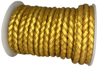 Gevlochten Leren Koord Rond, 5 m x 6 mm - Rond Gevlochten Lederen Koord, Voor Halskettingen, Armbanden, Sieraden, Knutselkralen en Veters (Metallic Goud)
