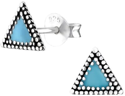 Aramat Jewels | Oorbellen | Zilveren Bali Oorbellen - Driehoekige Vorm | Zwart-7mm | |7mm | Zilver | Kinderen, Volwassenen | Verkleurd niet