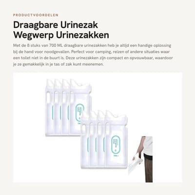 Urinezak 700 ML - Draagbare Urinezak - Wegwerp Urinezakken - Nood WC - Camping/Reizen - Afdichtstrip voor Lekvrij Opslaan - Noodtoilet