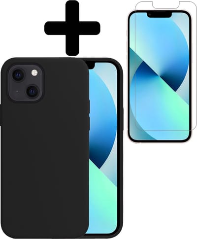 Hoesje - Met Screenprotector - Geschikt voor Apple iPhone 13 Mini - Sterk & Shockproof - Telefoon Hoes - Back Cover - Siliconen Case - Telefoonhoes - Zwart