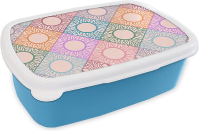 Broodtrommel Blauw - Lunchbox - Brooddoos - Zonnebloem - Ruit - Patronen - 18x12x6 cm - Kinderen - Jongen