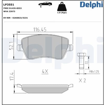 Remblokset DELPHI LP3551, voor