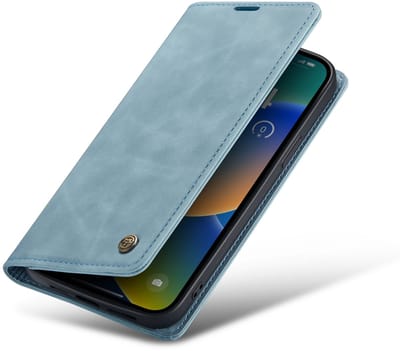 Casemania Hoesje Geschikt voor Apple iPhone 16e - Aqua Blue - Dunne Portemonnee Book Case - Slim Wallet Case met Pasjeshouder