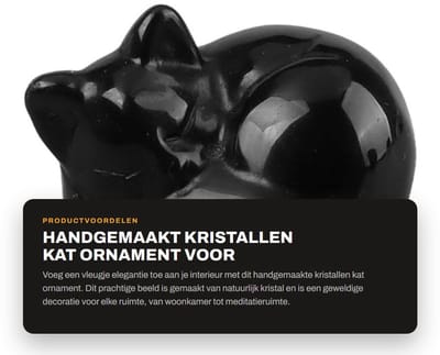 Dailygoods- Obsidiaan Kat Ornament - Handgesneden Kristal - Decoratie Thuis/Bureau - Geschenk voor Vrouwen/Mannen - Positieve Energie - Harmonieuze Sfeer - Kristallen Ornament
