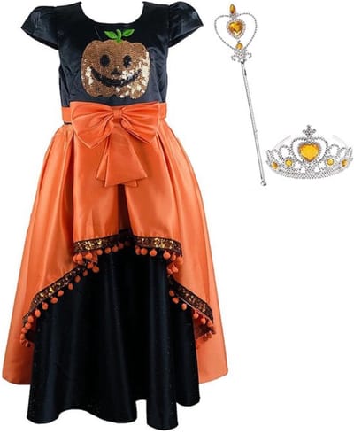 Halloween - prinsessenjurk meisje - maat 98/104 - tiara - toverstaf - prinsessen accessoireset - heksen jurk