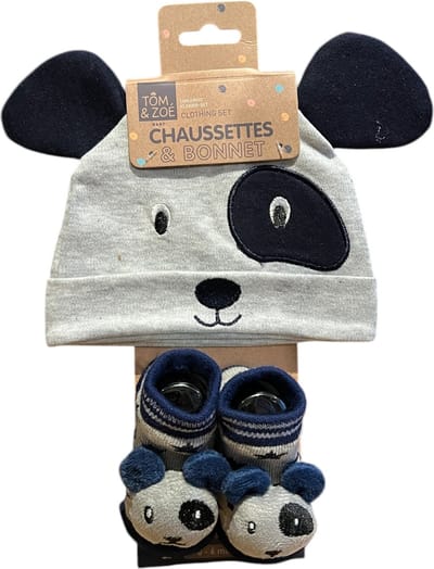 Tom en Zoe - Babysokjes met muts - Panda - 0 tot 6 maand - Geschenk set - Blauw