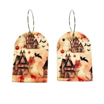2 Love It Haunted house - oorbellen - handgemaakt van polymeerklei - Halloween statement oorbellen - stainless steel hoops