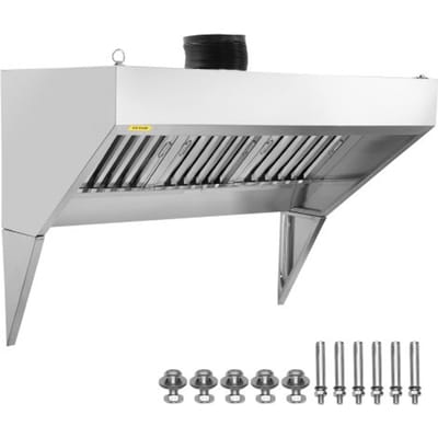 VEVOR Commerciële Afzuigkap, 6ft Foodtruck Afzuigkap, Roestvrijstalen Wandkap Voor Concessieaanhangwagen met 3 Verwijderbare U-Vormige Oliefilternetten, Roestbestendige Afzuigkap