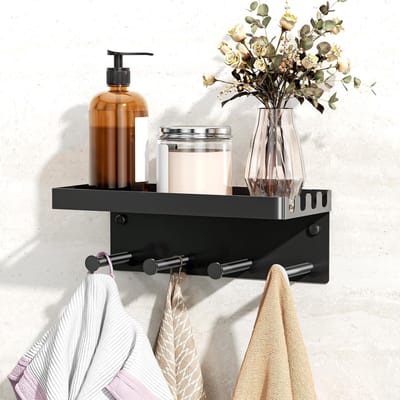Decoratieve Muurplank van Metaal met 4 Sleutelhaken en Opbergruimte voor Sleutels en Accessoires