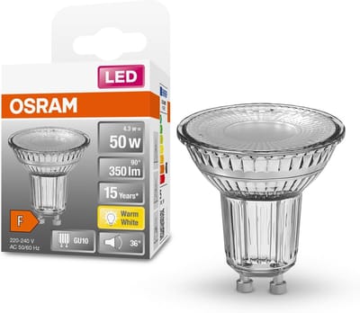 OSRAM LED Star PAR16 LED-lamp voor GU10-fitting, reflectorlamp, GL, 350 lumen, warm wit (2700K), vervanging voor conventionele 50W-gloeilampen, niet dimbaar, 6-pack