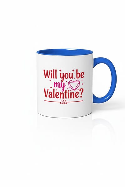Mok "Will You Be My Valentine?" - Romantisch Valentijnscadeau - Blauw Wit Design