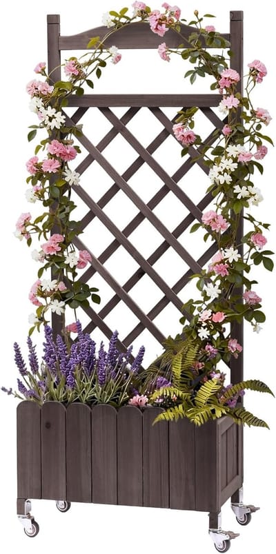 COMHOMA - Pflanzkasten mit Spalier - Mit Rollen und Drainagelöchern - 49x28x116cm