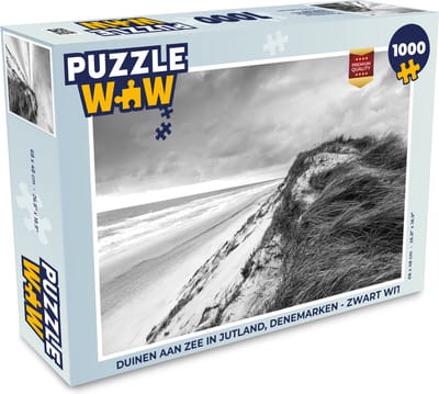 Puzzel Duinen aan zee in Jutland, Denemarken - zwart wit - Legpuzzel - Puzzel 1000 stukjes volwassenen