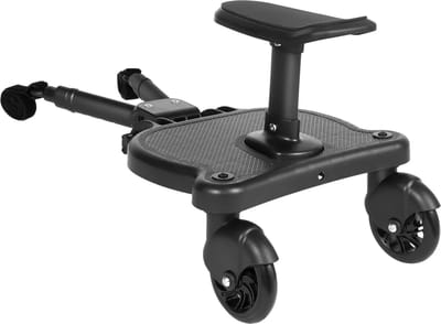 Eszenzics™ Meerijdplankje - Universele solide uitvoering - Flexibel instelbaar op kinderwagen- Veilig zitten of staan - Schokabsorberende PU wielen - Tot 25 kg / 3-7 jaar