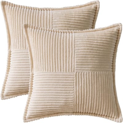 Kussensloop - Met stiksel kussensloop - Superzachte - Brede gestreepte kussensloop - Geschikt voor bankkussens, decoratieve kussens voor de woonkamer - 45×45cm（gebroken wit）- Set van 2