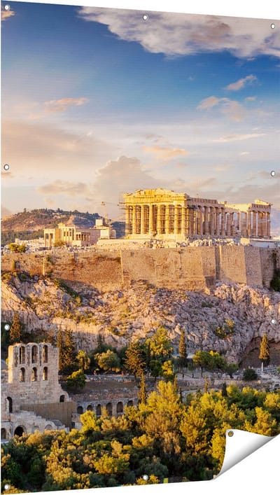 Gards Tuinposter Akropolis van Athene, Griekenland - Architectuur - 100x150 cm - Tuindoek - Tuindecoratie - Wanddecoratie buiten - Tuinschilderij