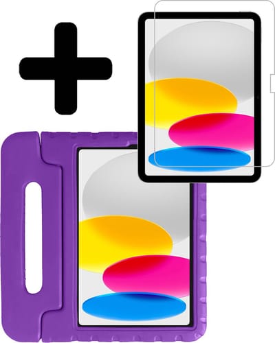 Hoes - Geschikt voor Apple iPad A16/A18 (2022/2025/2026) - 10.9 & 11 inch (10e, 11e & 12e generatie) - Met Screenprotector - Kinderhoes Shockproof Bumper - Kidsproof Case - Tablet Hoesje - Kinder Hoesje Cover - Paars