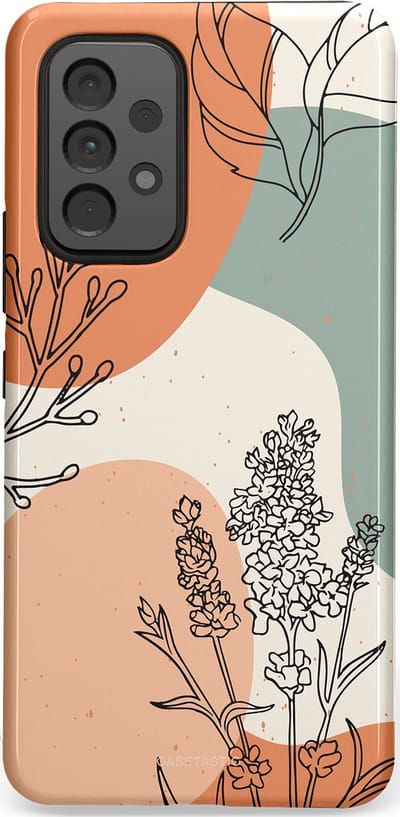Casetastic hoesje geschikt voor Samsung Galaxy A53 (2022) 5G - Dubbellaagse bescherming - Lijnenspel Natuur - Fashion Case - Zand Saliegroen Terracotta